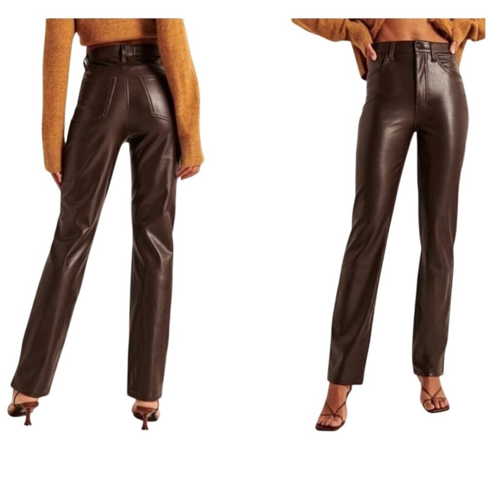 Abercrombie & Fitch The 90s Straight Ultra High Rise Faux Leather Pants 29 8 - Picture 3 of 10